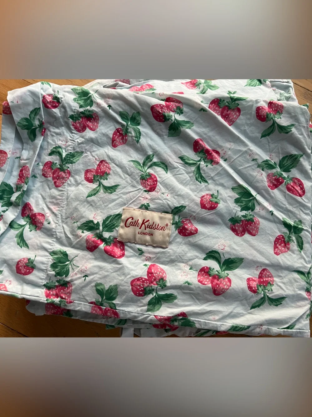 Cath Kidston Strawberry Duckegg Cotton Bedding - Pink & Green on Duck Egg
